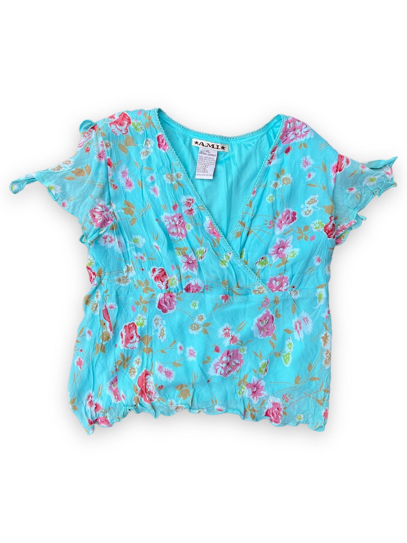 AMI TURQUOISE FLORAL TOP