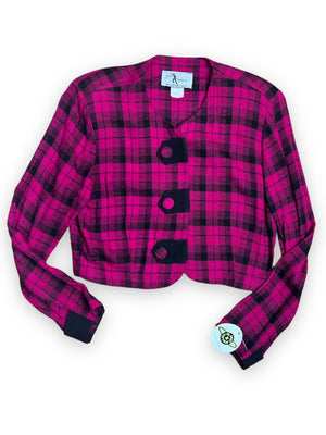 TAP DANCE FUSHIA PLAID LONG SLEEVE CROP TOP