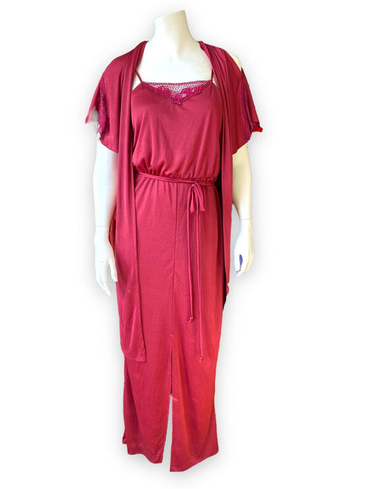 70s MAROON MAXI DRESS & ROBE SET