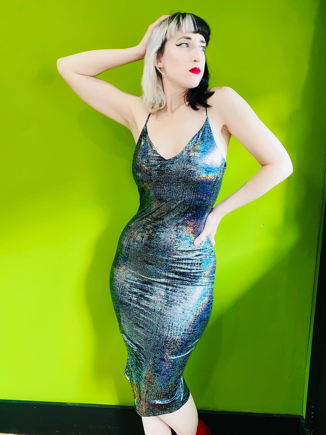 RAINBOW GLITTER SILVER FOIL DRESS