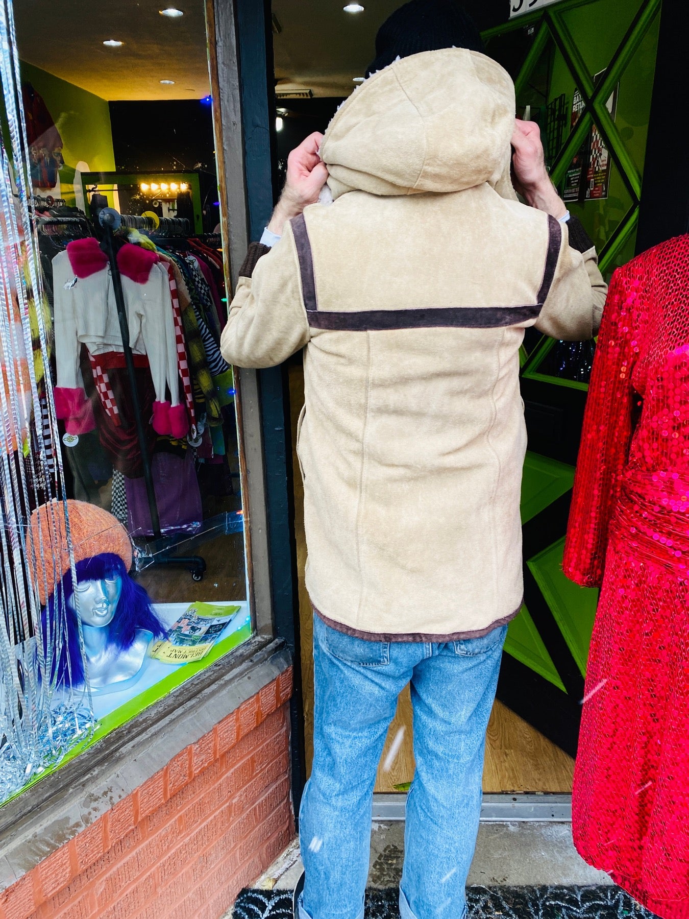 HOODED SUEDE BOMBER JACKET