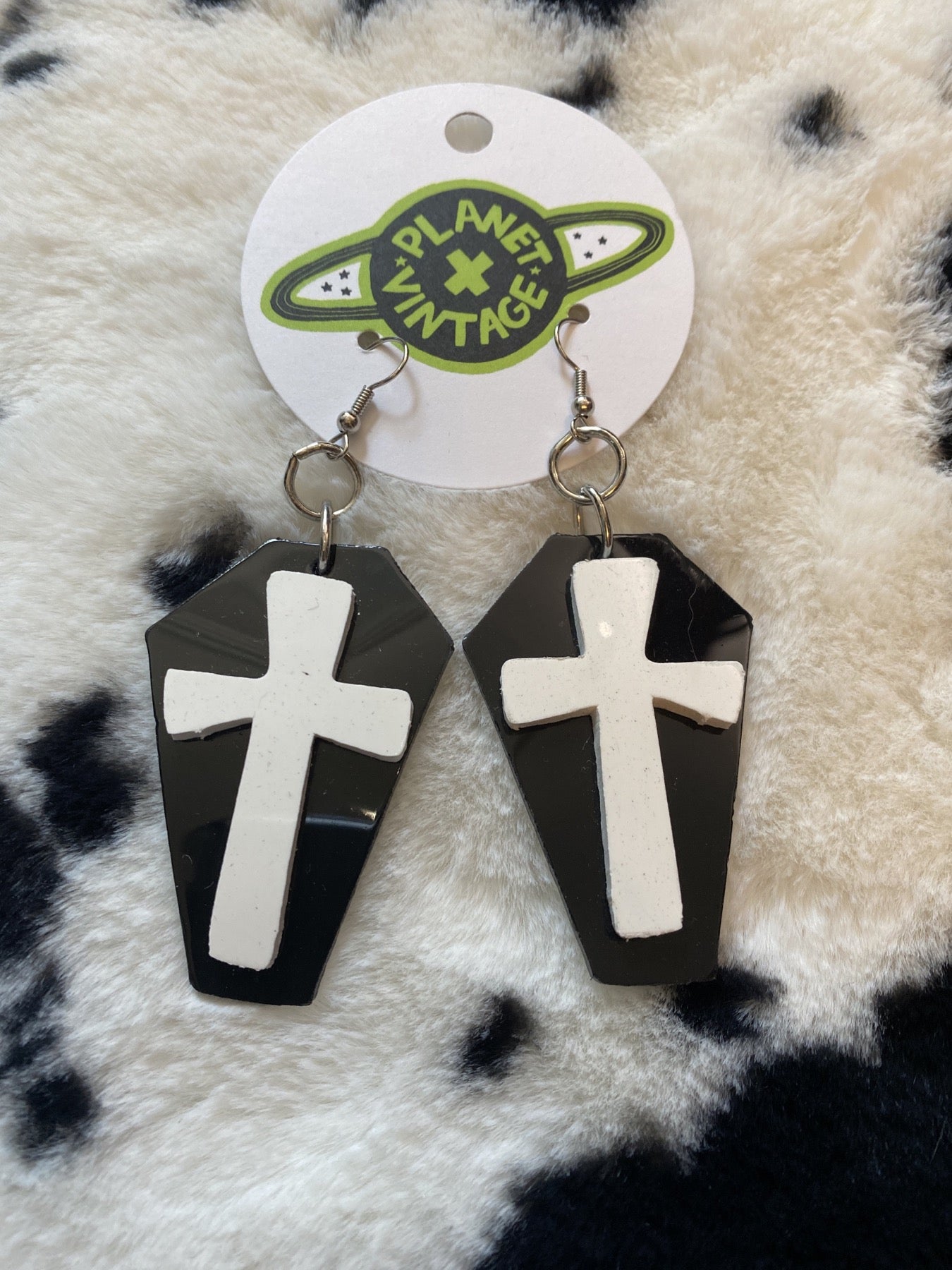 VINYL COFFIN CROSS EARRINGS